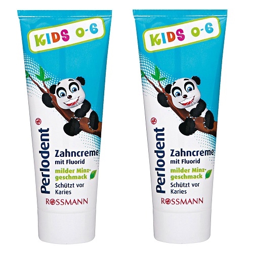 Comno 02 tuýp Kem đánh răng trẻ em Rossmann Perlodent For Kid 0-6 75mlx2 - Đức (Hương bạc hà)