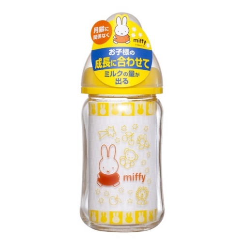 Bình sữa thủy tinh ChuChuBaby cổ rộng thỏ Miffy màu vàng 160ml - Nhật bản