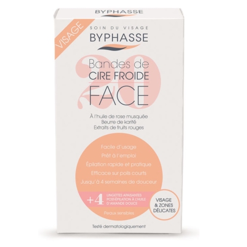 Miếng dán tẩy lông mặt BYPHASSE Face  - Tây Ban Nha (20 miếng, 4 khăn lau)